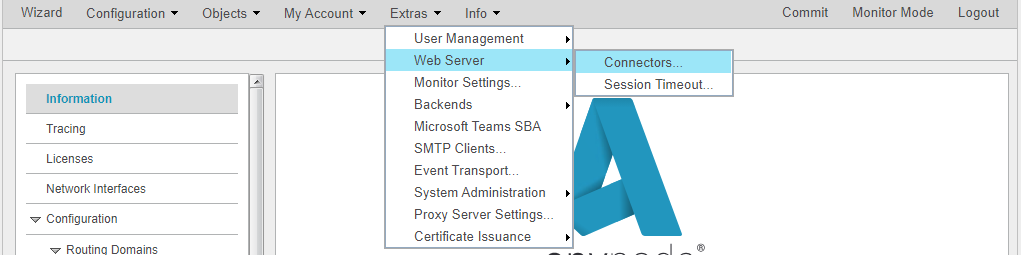 Webserver Connectors Menu