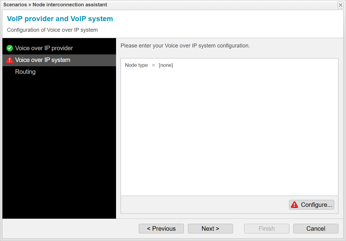 Screenshot: anynode frontend with node interconnection assistant and configration of the VoIP system.