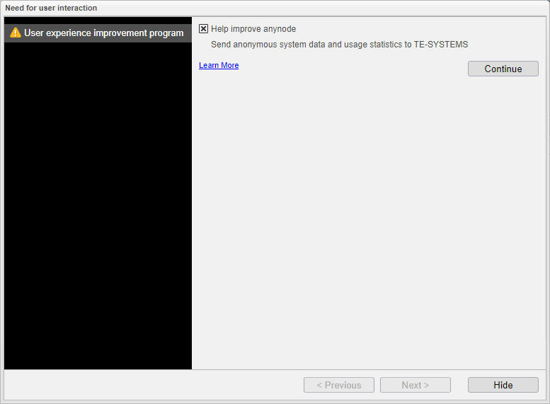 Screenshot: anynode user experience improvement program