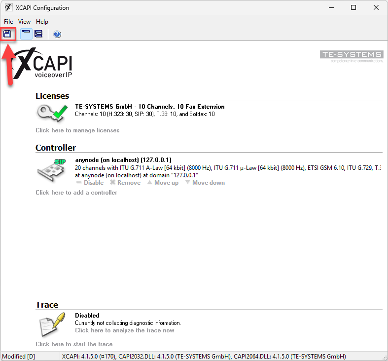 Screenshot: XCAPI configuration with added controller and save function.