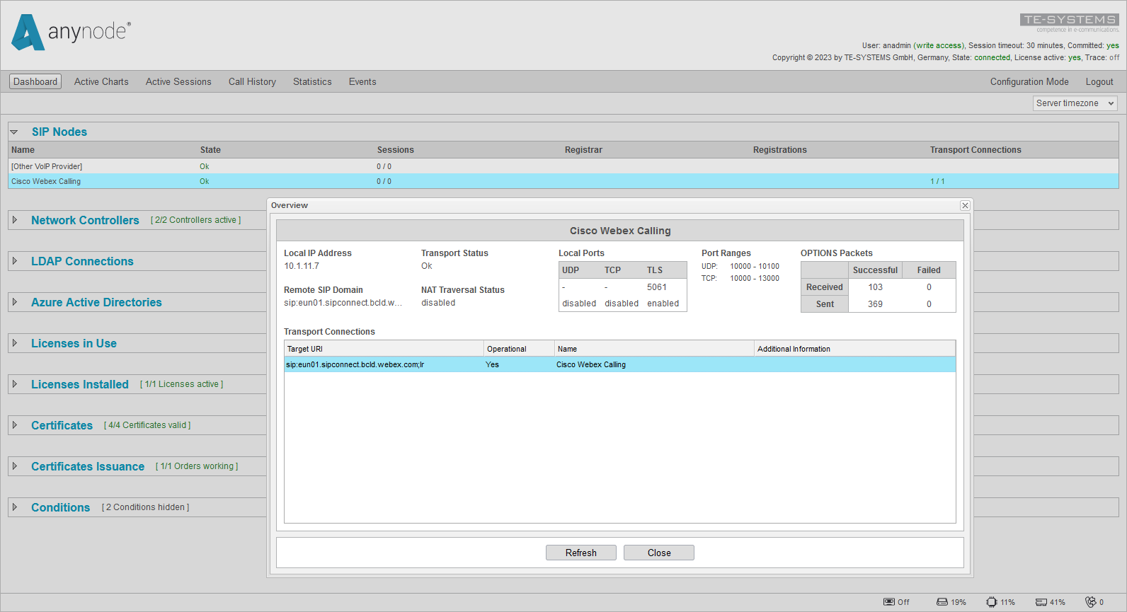 anynode-cisco-webex-calling-frontend-dashboard-overview