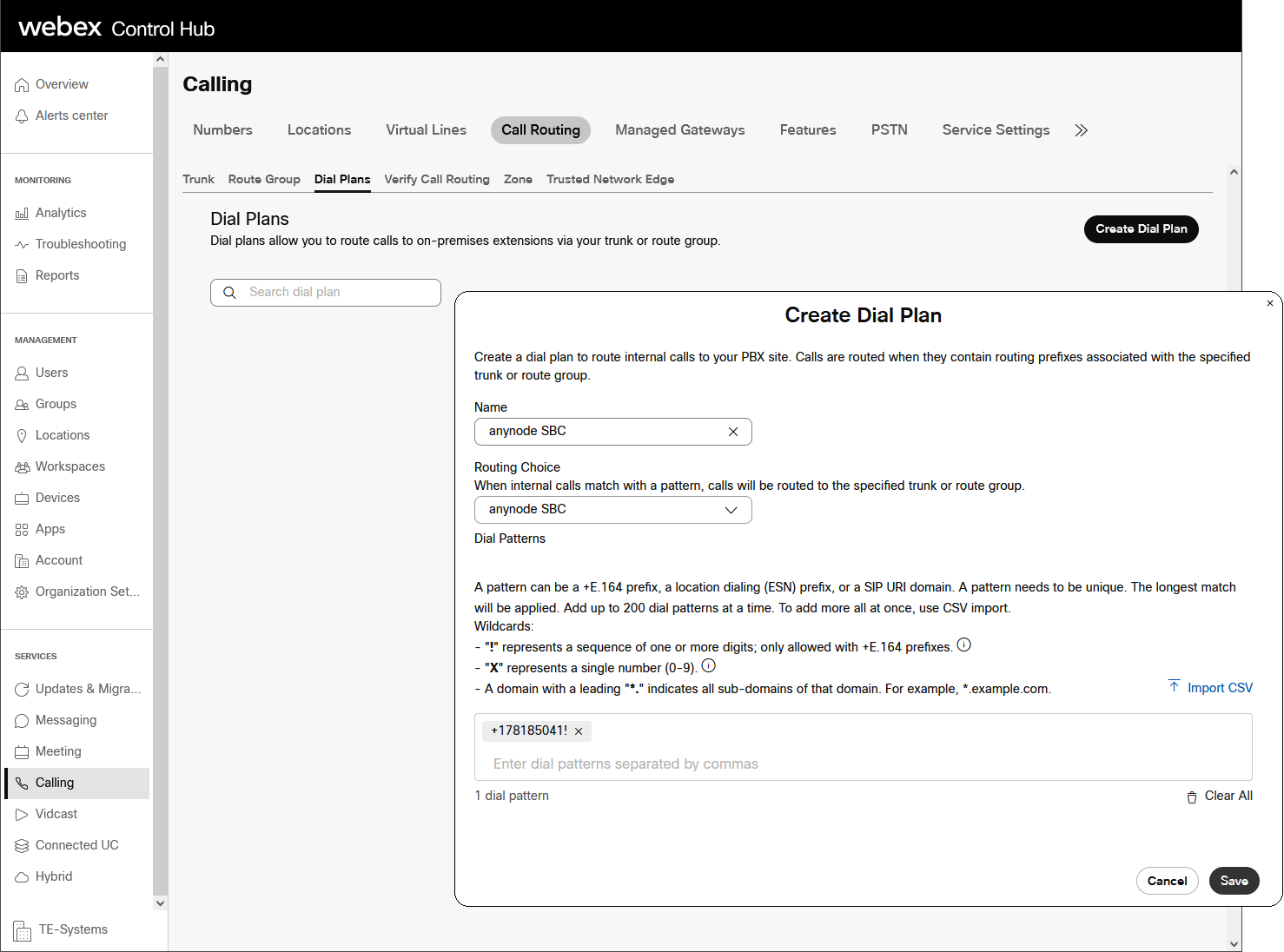 anynode-cisco-webex-calling-hub-create-dial-plan