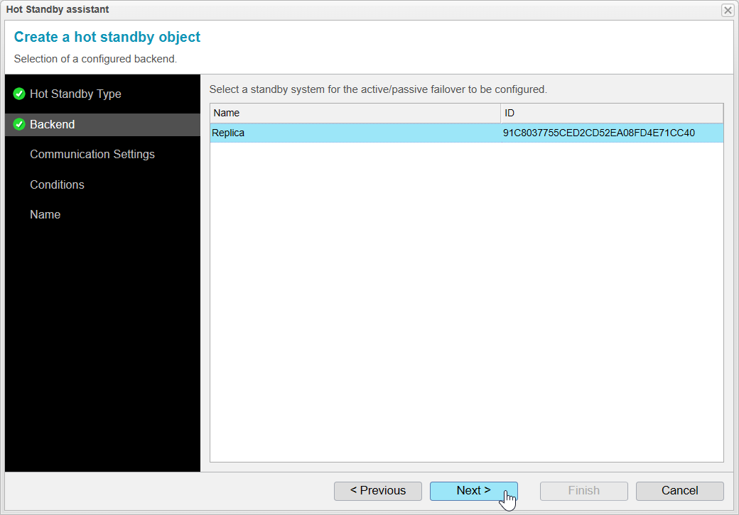 Screenshot: anynode – The Software SBC frontend with hot standby assistant and selection of a configured backend.