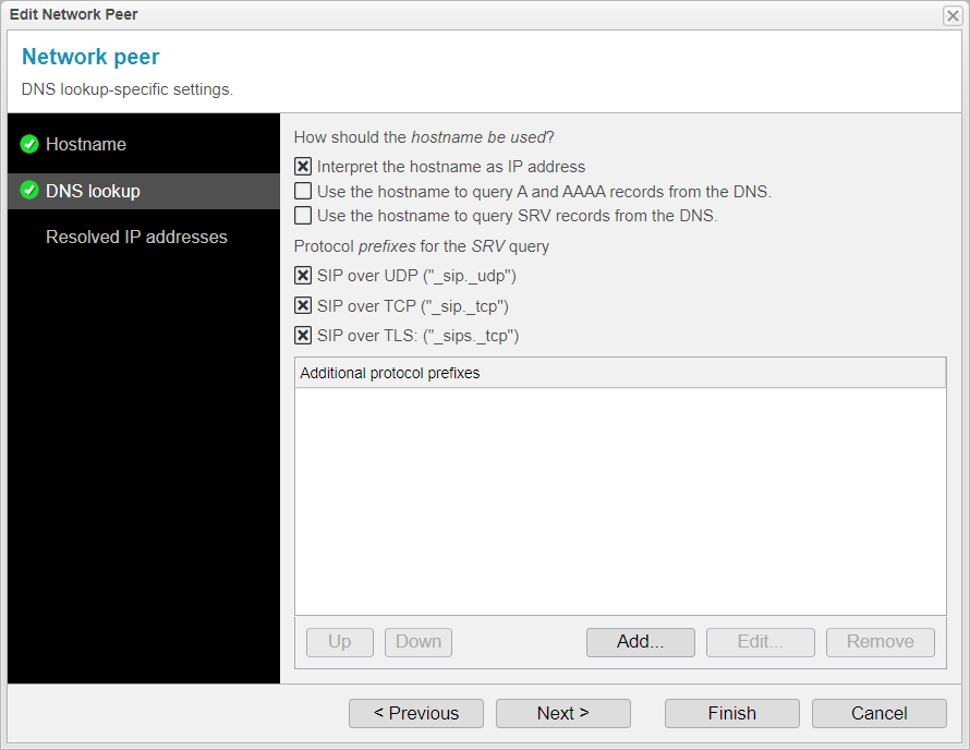 Screenshot: network peer whitelist assistant in dns lookup step