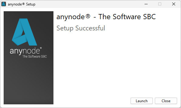 Screenshot: anynode setup is successful.