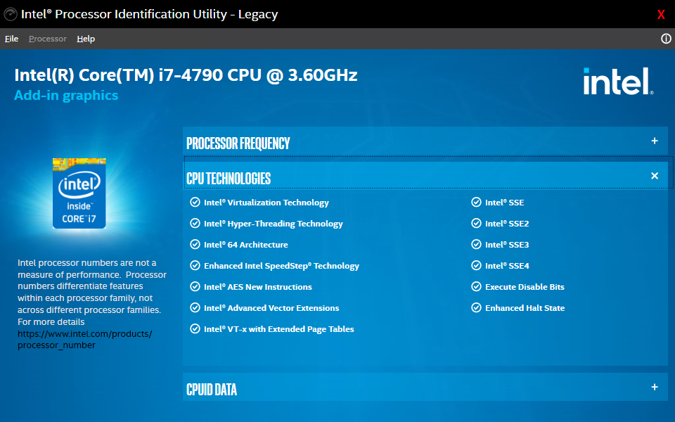 Screenshot: Intel® Processor Identification Utility example. 