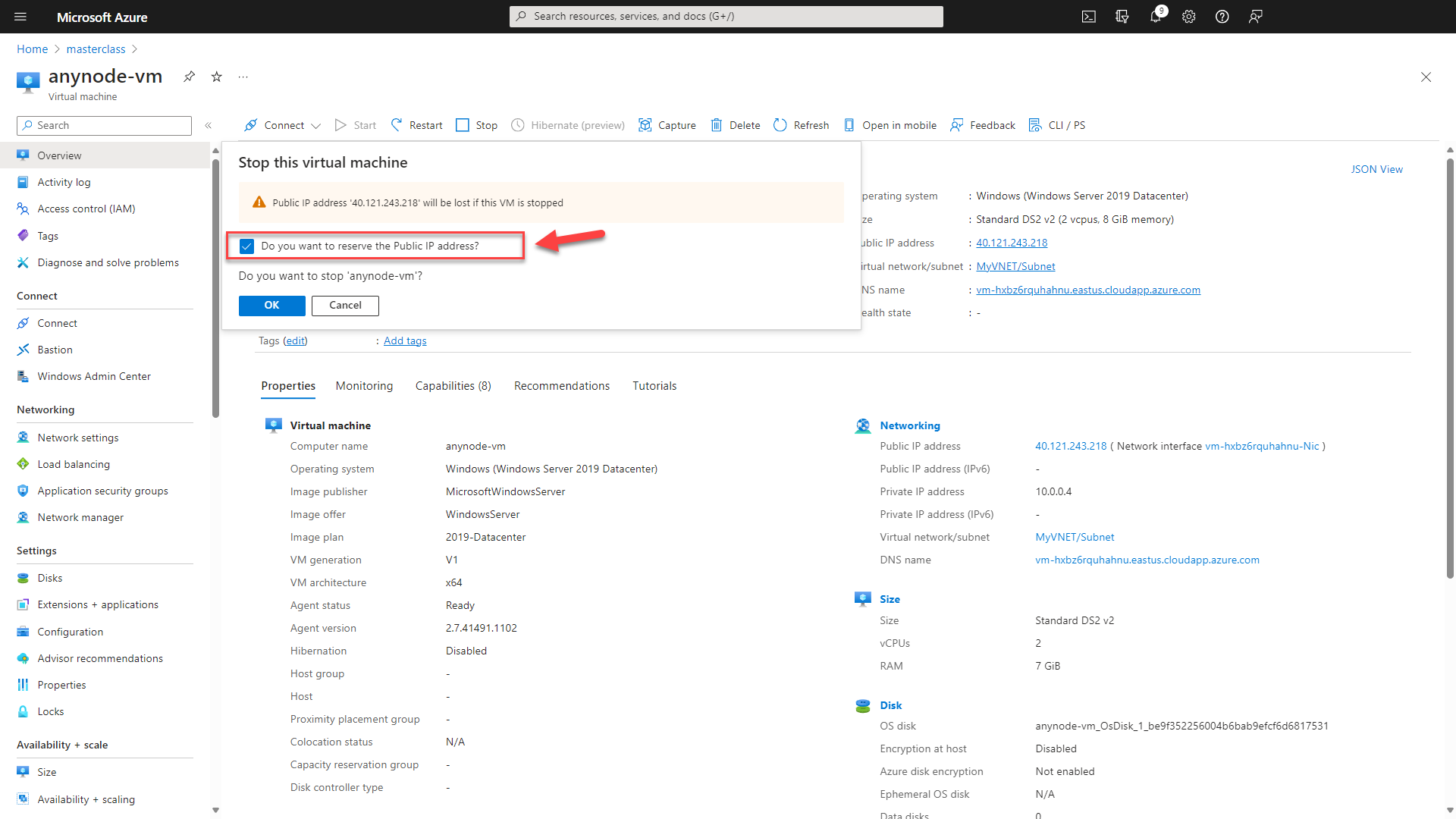 Screenshot: Microsoft Azure with anynode – The Software SBC and option to reserve the public IP.