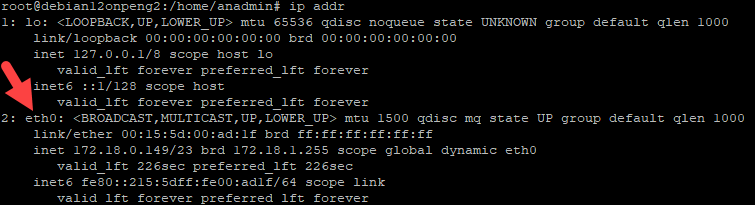 Screenshot: Shell script command for network interfaces configuration on Debian 12.  