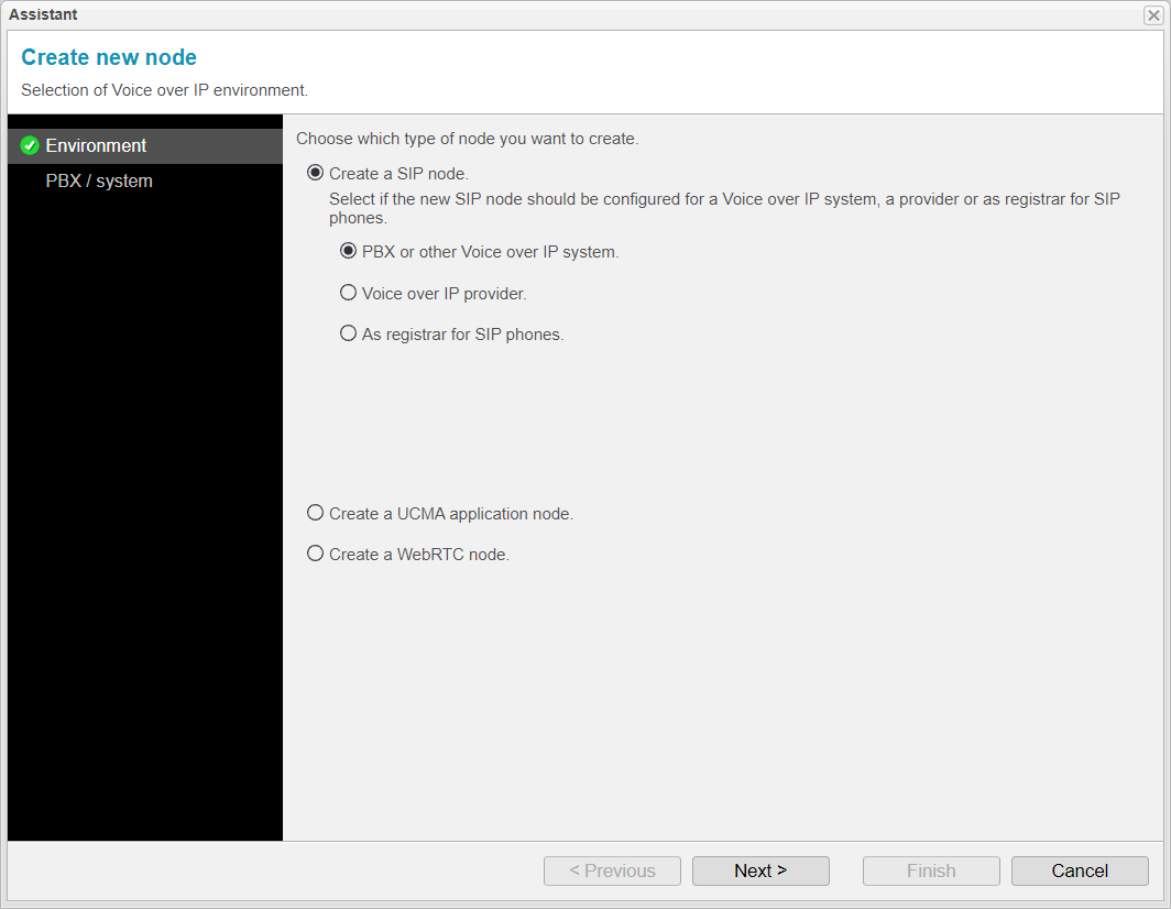 Screenshot: anynode assistant for creating a new node and choice of the node type.