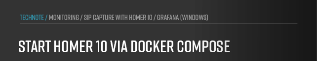 Graphic: How to start the full Homer 10 monitoring stack on Windows using Docker Compose for automated container deployment. 