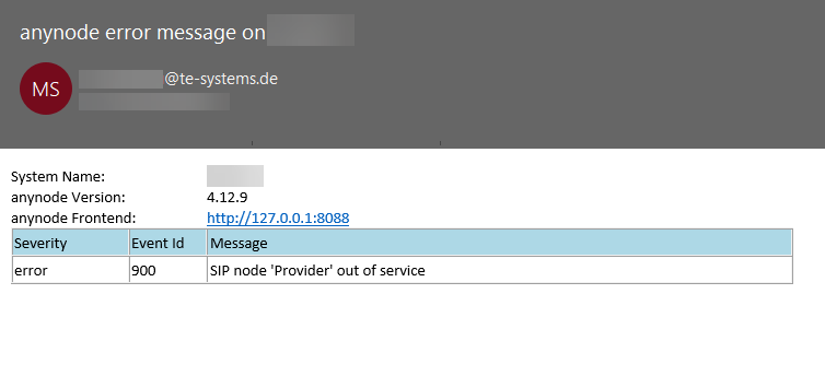 Screenshot: anynode error message via e-mail.