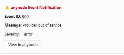 Screenshot: anynode event notification via Microsoft Teams chat message. 