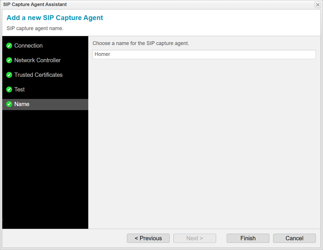 Screenshot: anynode frontend with SIP capture agent assistant and test of the SIP capture agent connection.