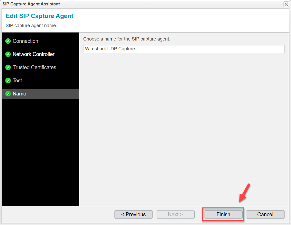 Screenshot: anynode SIP capture agent assistant with name definition.