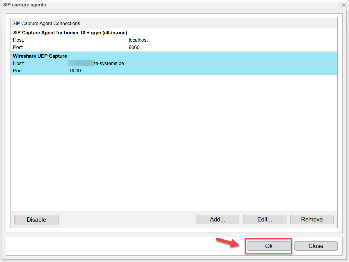 Screenshot: anynode SIP capture agent assistant with name definition.