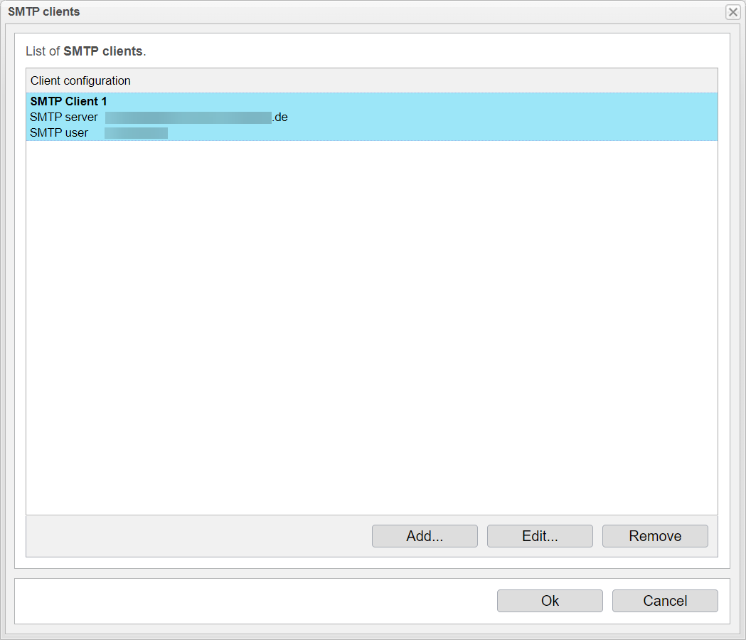 Screenshot: anynode with list of SMTP clients.
