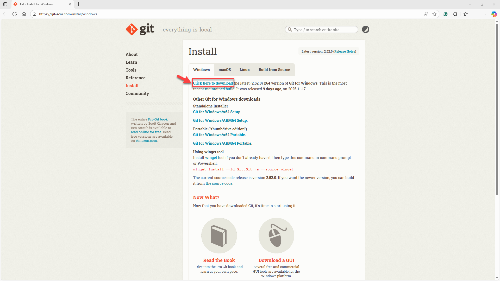 Screenshot: Git download page.