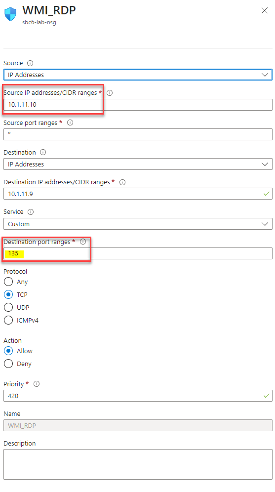 Screenshot: Microsoft Azure inbound security rule in the network security group. 