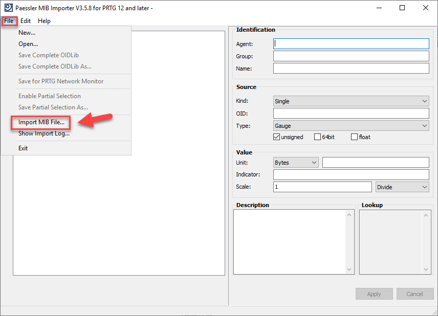  Screenshot: Passler MIB Importer with Import MIB file function.