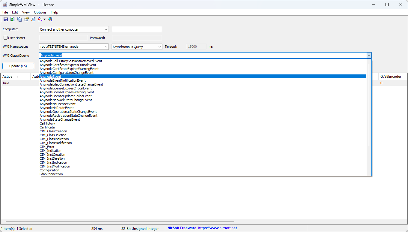 Screenshot: SimpleWMIView system class AnynodeEvent.
