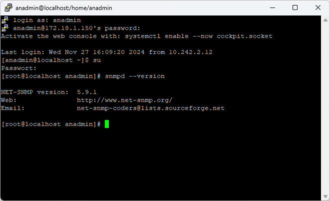 Screenshot: SNMP installation on RHEL 
