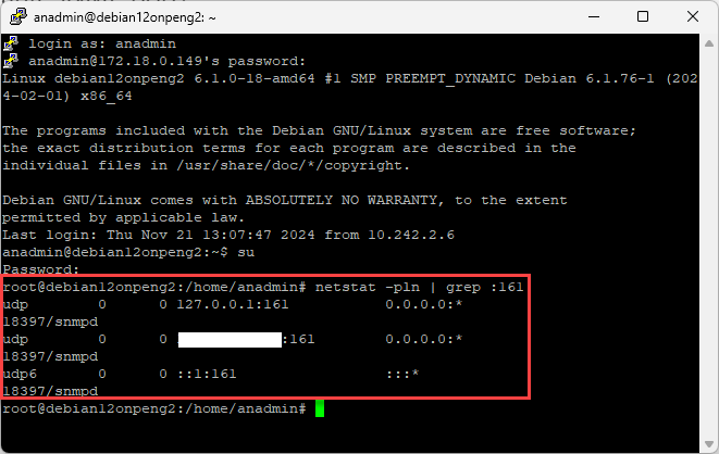 Screenshot: SNMP netstat under Linux / Debian 12.