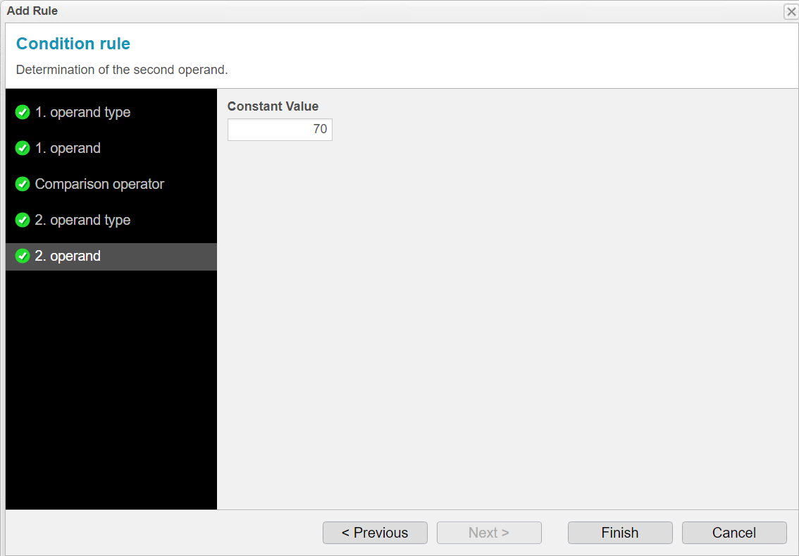 Screenshot: anynode – The Software SBC frontend showing condition assistant with second operand.