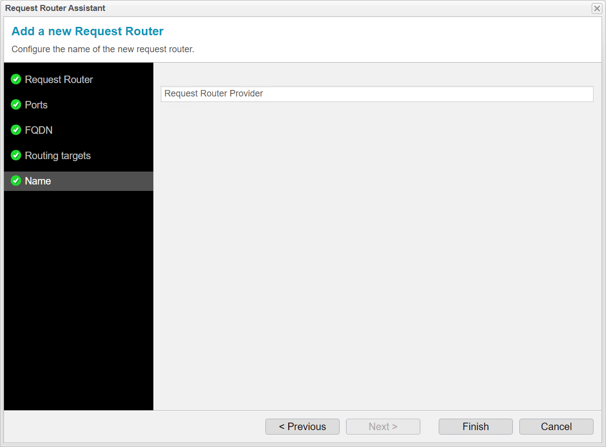 Screenshot:  anynode – The Software SBC frontend with request router assistant and name settings.